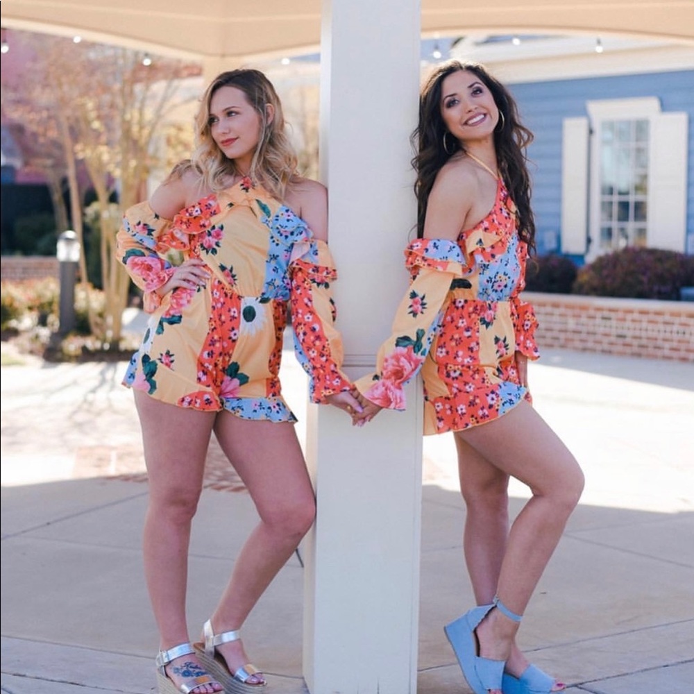 Parisian Floral Frill Halter Romper NWT